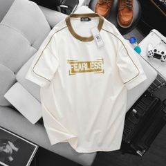 [ Big Men] Áo thun cotton phối sọc viền sọc tay in Fearless thời trang bigsize nam 85- 135 kg