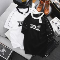 [ Big Men] Áo thun cotton phối sọc viền sọc tay in Fearless thời trang bigsize nam 85- 135 kg