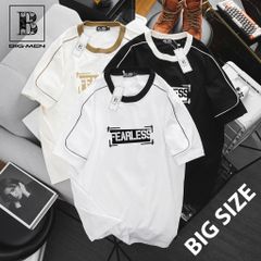[ Big Men] Áo thun cotton phối sọc viền sọc tay in Fearless thời trang bigsize nam 85- 135 kg