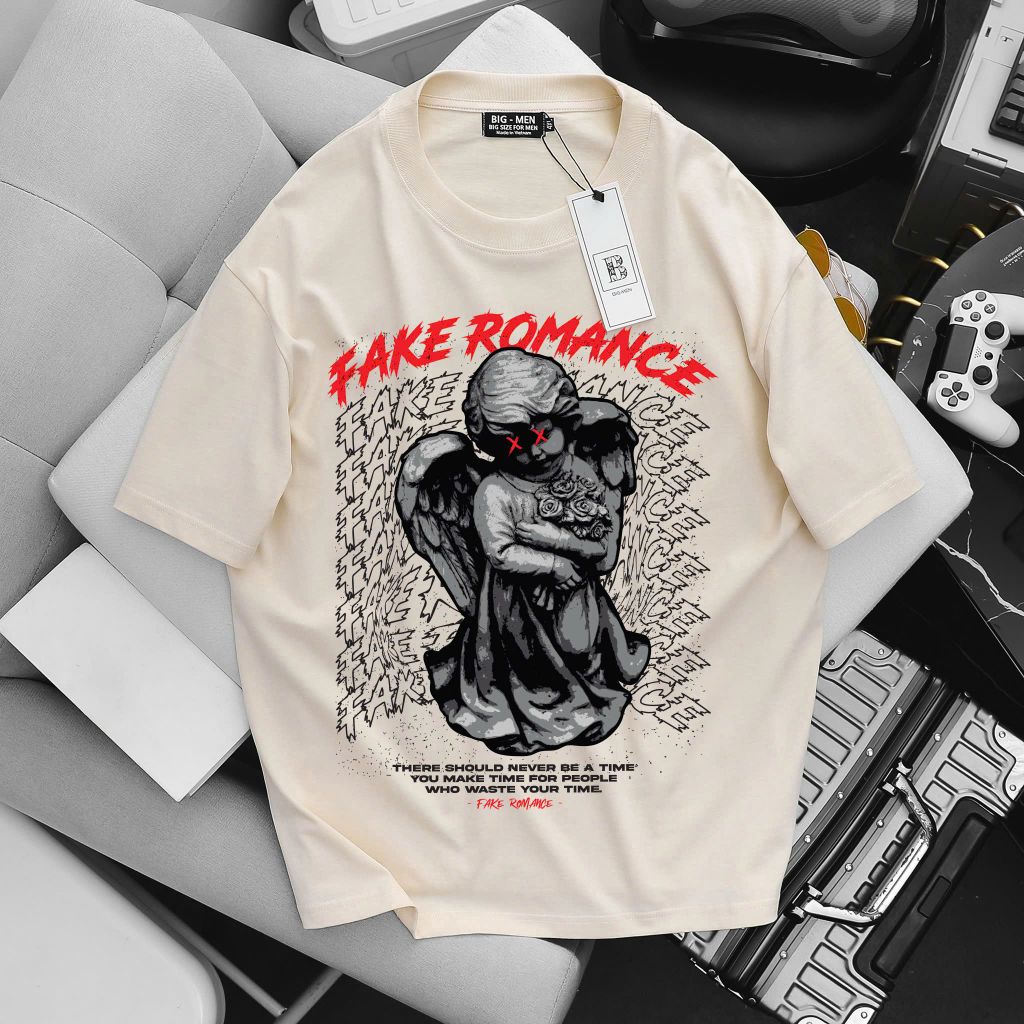 [Big Men] Áo thun cotton in họa tiết Tượng fake romance thời trang bigsize nam< 135 kg
