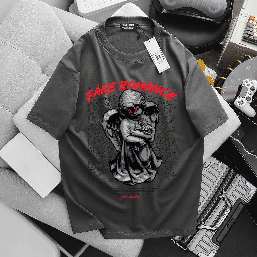 [Big Men] Áo thun cotton in họa tiết Tượng fake romance thời trang bigsize nam< 135 kg