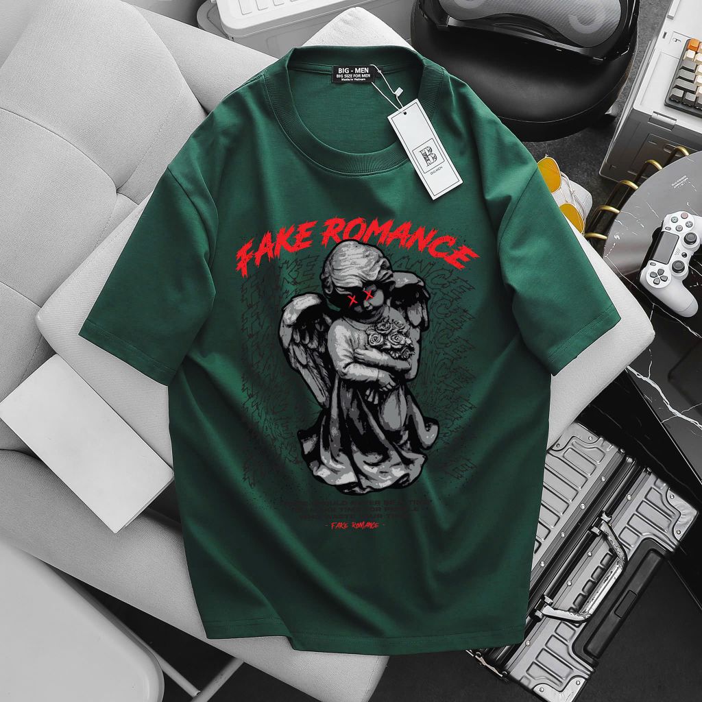 [Big Men] Áo thun cotton in họa tiết Tượng fake romance thời trang bigsize nam< 135 kg