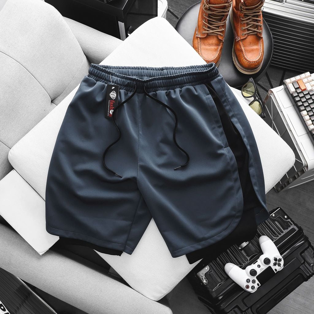 [ Big Men] Quần short thun thể thao phối hai lớp năng động thời trang bigsize nam 90- 130 kg