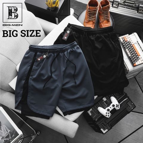 [ Big Men] Quần short thun thể thao phối hai lớp năng động thời trang bigsize nam 90- 130 kg