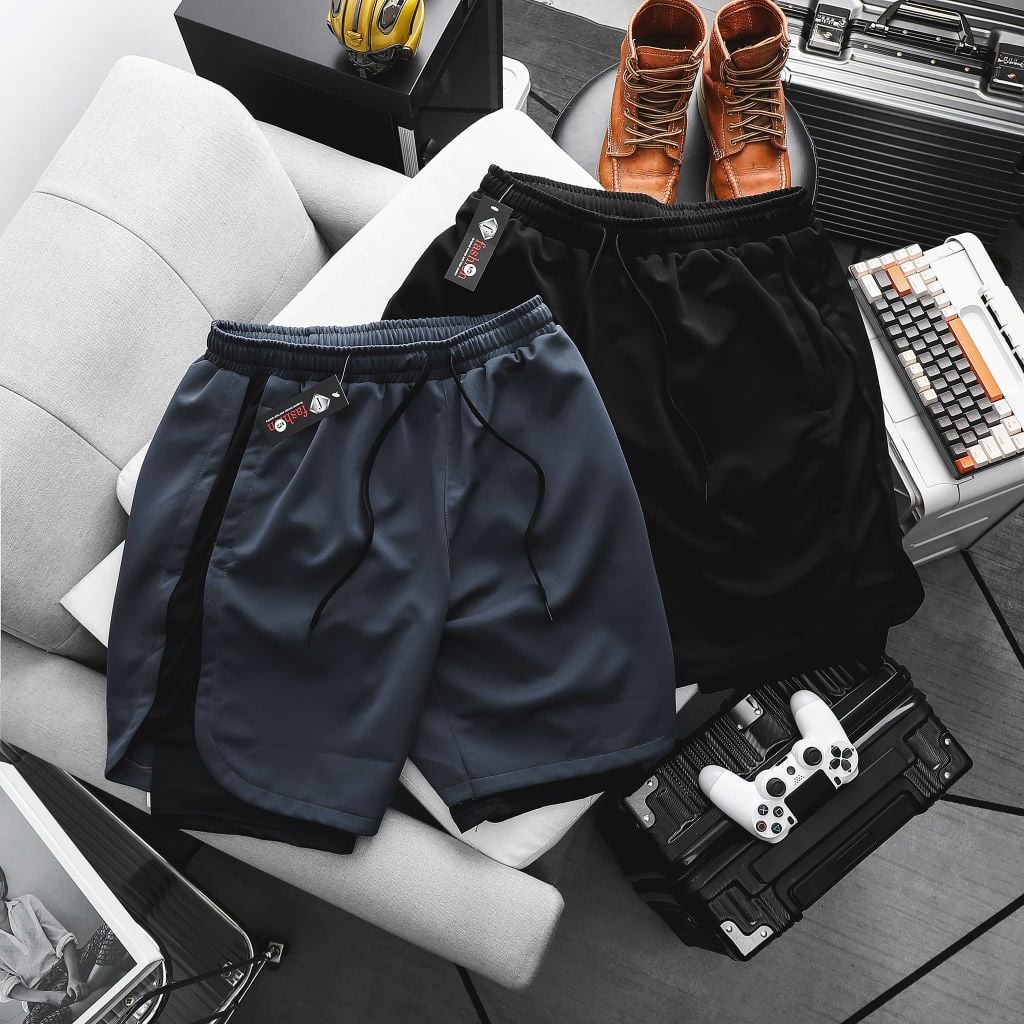 [ Big Men] Quần short thun thể thao phối hai lớp năng động thời trang bigsize nam 90- 130 kg