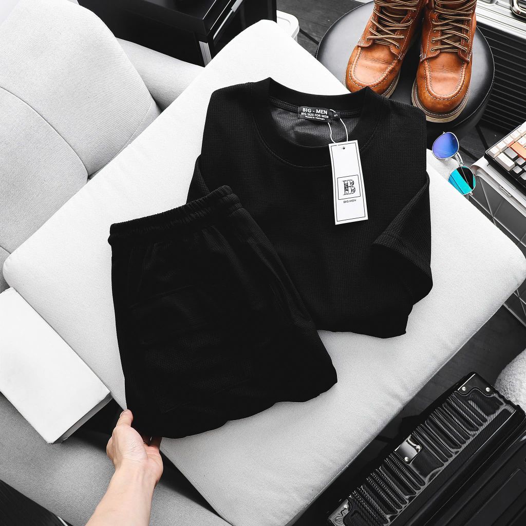 Big Men- Set bộ quần áo chất vải tổ ong thoáng mát thời trang mùa hè big size nam 80- 125 kg