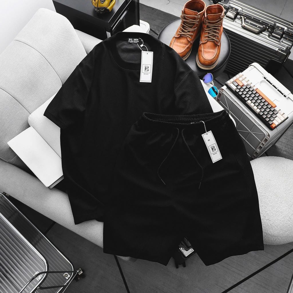 Big Men- Set bộ quần áo chất vải tổ ong thoáng mát thời trang mùa hè big size nam 80- 125 kg