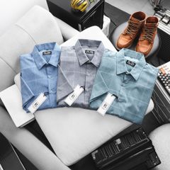 [Big Men] Áo sơ mi tay ngắn phối sọc vuông lịch lãm thời trang bigsize nam 80- 130 kg