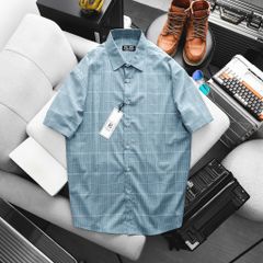 [Big Men] Áo sơ mi tay ngắn phối sọc vuông lịch lãm thời trang bigsize nam 80- 130 kg