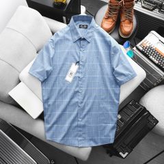 [Big Men] Áo sơ mi tay ngắn phối sọc vuông lịch lãm thời trang bigsize nam 80- 130 kg