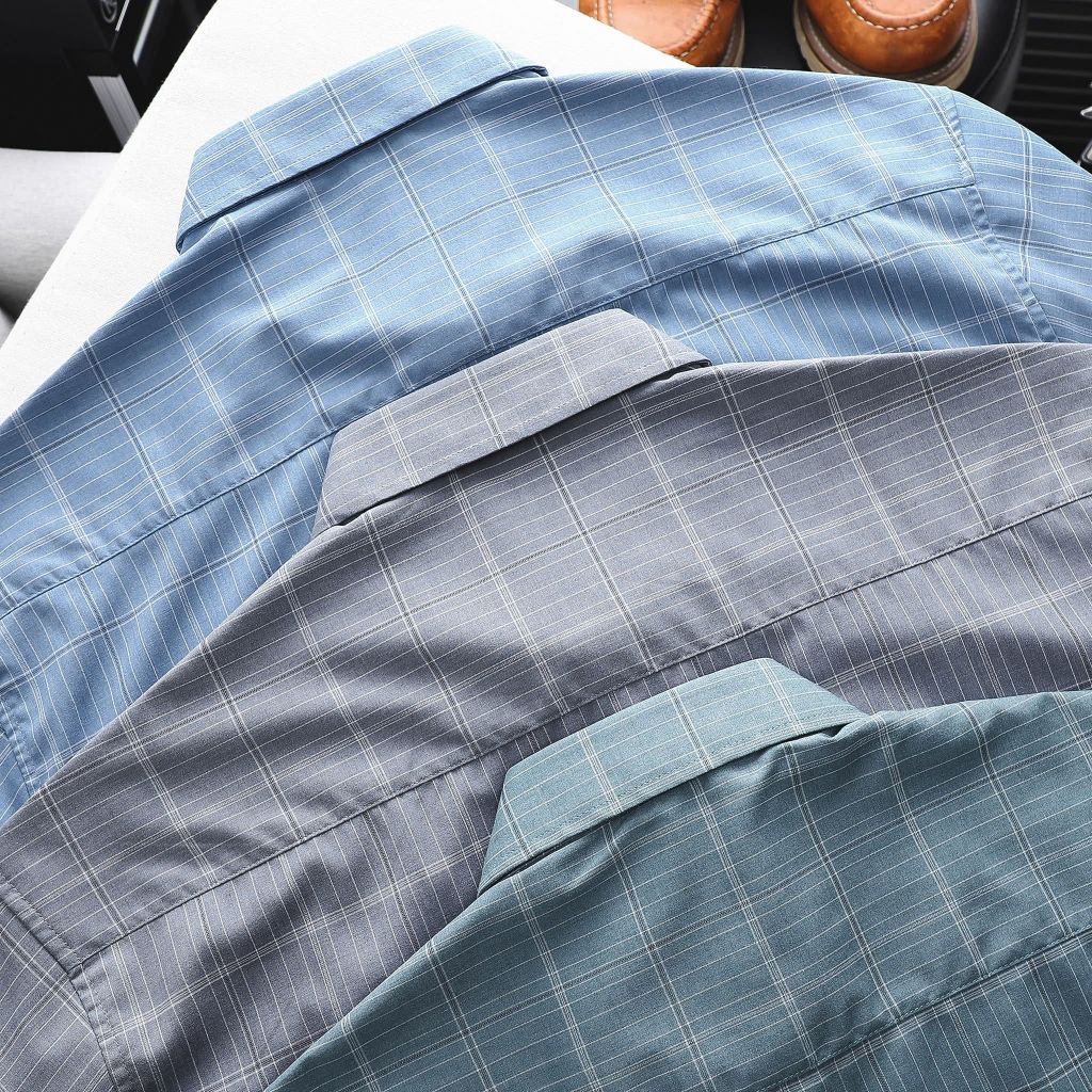 [Big Men] Áo sơ mi tay ngắn phối sọc vuông lịch lãm thời trang bigsize nam 80- 130 kg