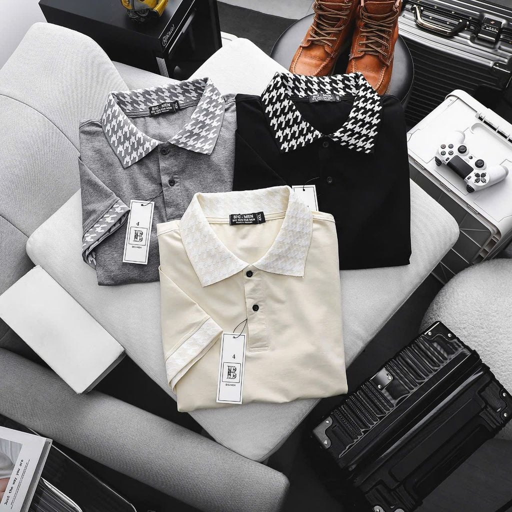 [Big Men] Áo thun polo vải cotton phối cổ thổ cẩm thời trang cỡ đại bigsize nam < 140kg - cổ sét