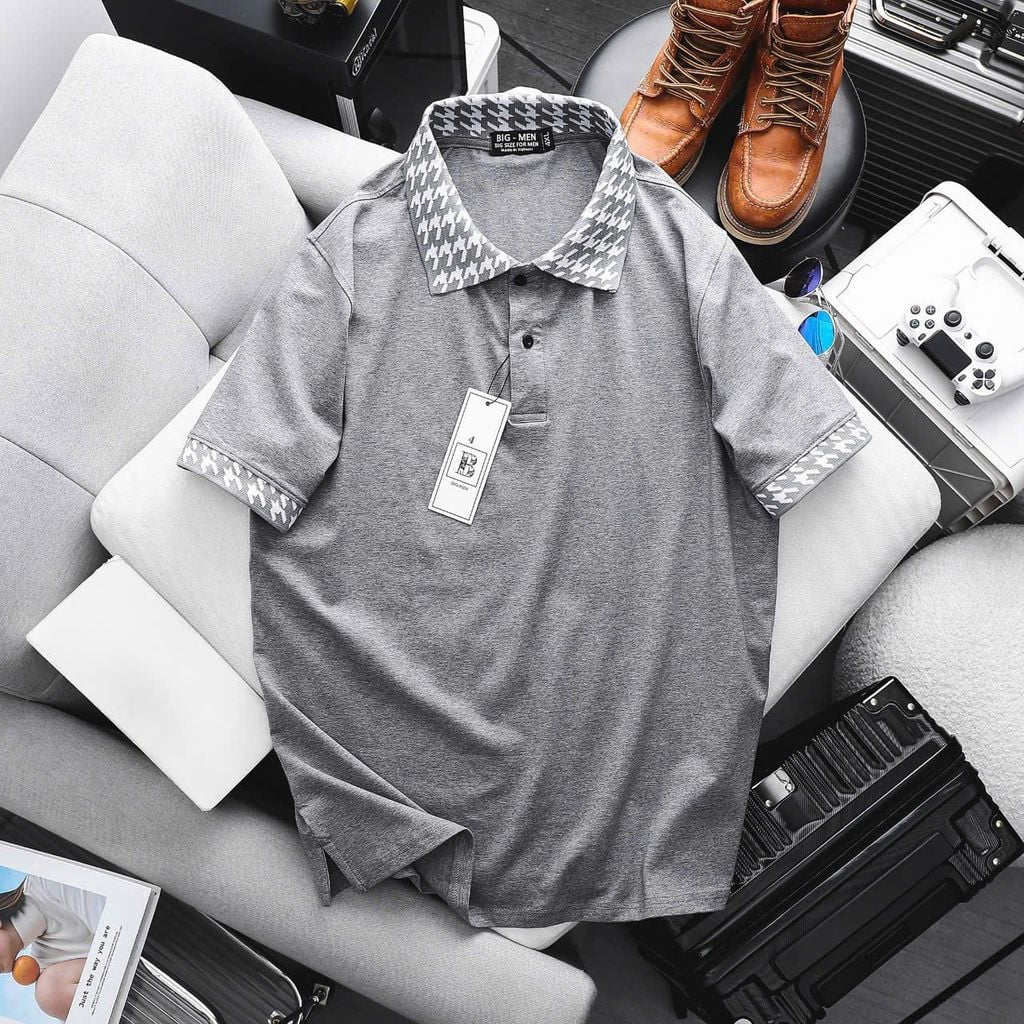 [Big Men] Áo thun polo vải cotton phối cổ thổ cẩm thời trang cỡ đại bigsize nam < 140kg - cổ sét