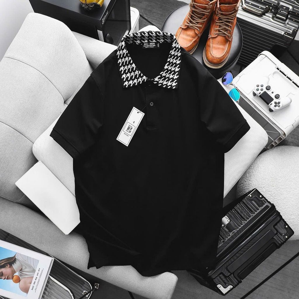 [Big Men] Áo thun polo vải cotton phối cổ thổ cẩm thời trang cỡ đại bigsize nam < 140kg - cổ sét