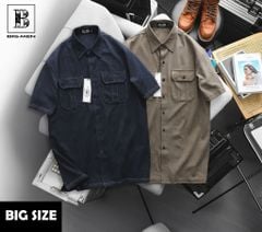 Áo sơ mi tay ngắn phối túi vải cotton thời trang nam 85-140kg - SM cotton