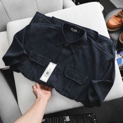 Áo sơ mi tay ngắn phối túi vải cotton thời trang nam 85-140kg - SM cotton
