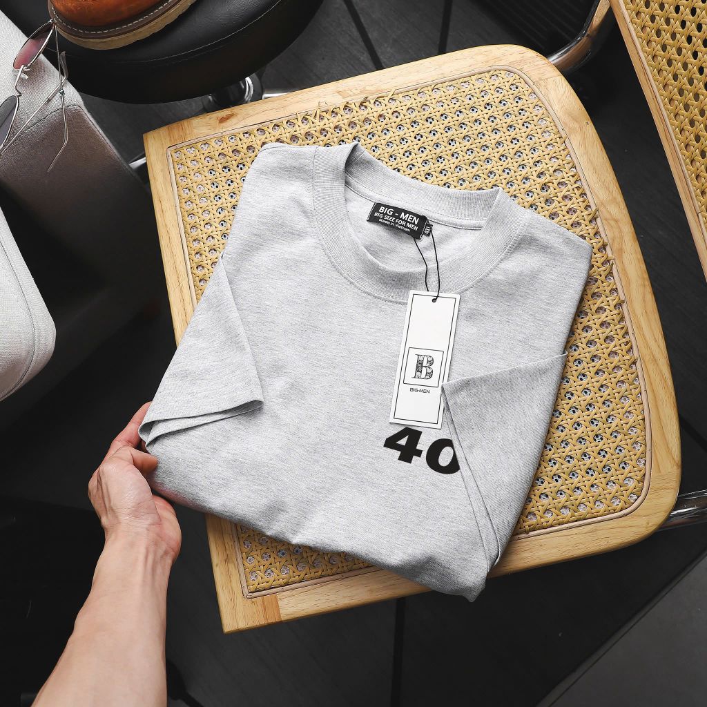 [ Big Men] Áo thun cotton màu xám xi măng in hai mặt 404 thời trang bigsize nam 85- 135 kg