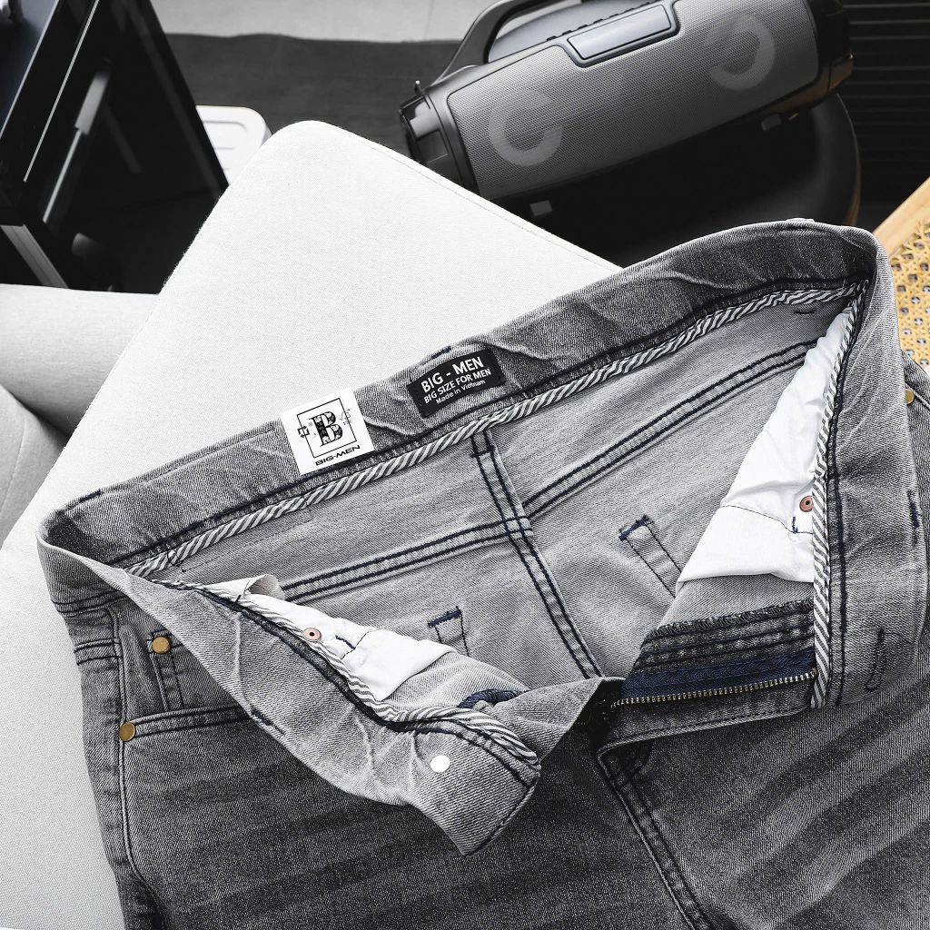 [ Big Men] Quần jean dài xanh xám nhạt wash phối lưng thun thời trang bigsize nam 80- 130 kg_ Mã 415