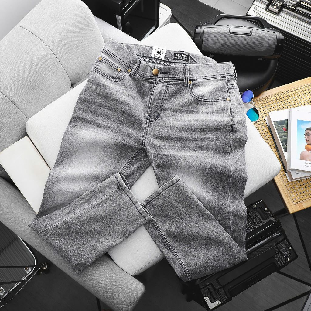 [ Big Men] Quần jean dài xanh xám nhạt wash phối lưng thun thời trang bigsize nam 80- 130 kg_ Mã 415