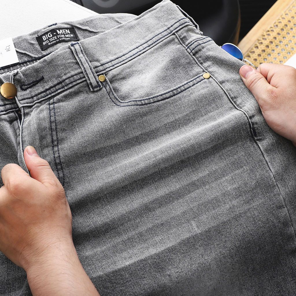 [ Big Men] Quần jean dài xanh xám nhạt wash phối lưng thun thời trang bigsize nam 80- 130 kg_ Mã 415