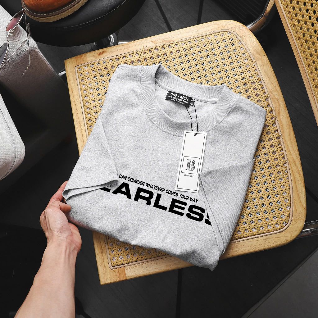 [ Big Men] Áo thun cotton màu xám xi măng in 2 mặt Fearless thời trang bigsize nam 85- 135 kg