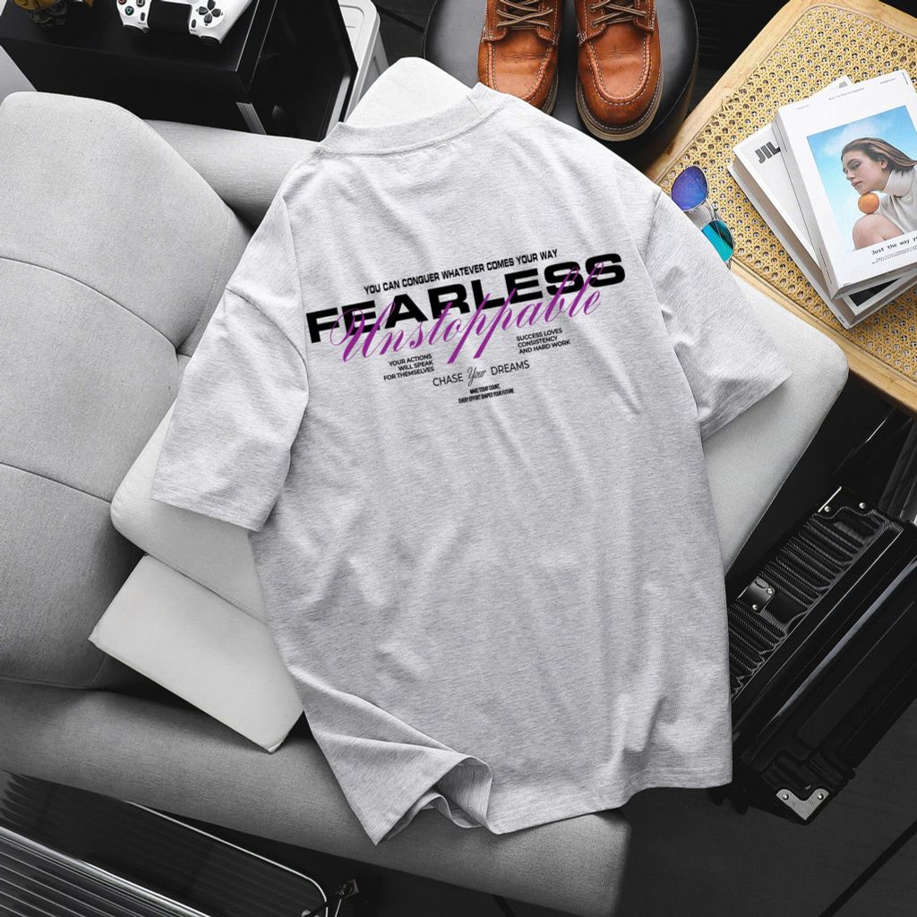 [ Big Men] Áo thun cotton màu xám xi măng in 2 mặt Fearless thời trang bigsize nam 85- 135 kg