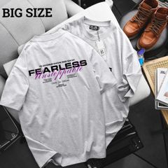 [ Big Men] Áo thun cotton màu xám xi măng in 2 mặt Fearless thời trang bigsize nam 85- 135 kg