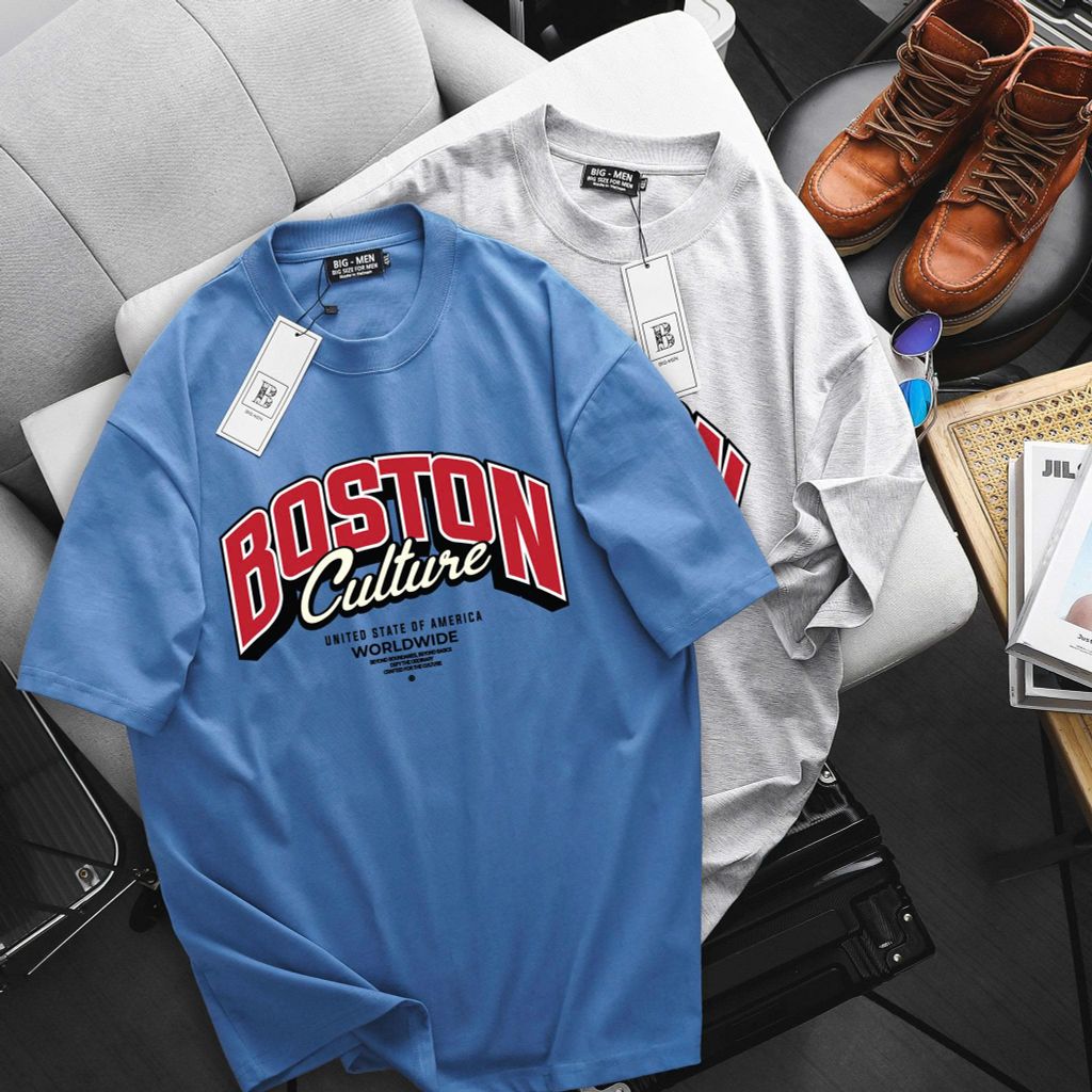 Big Men- Áo thun cotton in chữ Boston đỏ thời trang bigsize nam 85- 135 kg