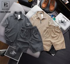 [ Big Men] Set bộ quần áo polo phối dây kéo chất vải tổ ong thoáng mát bigsize nam 85- 135 kg
