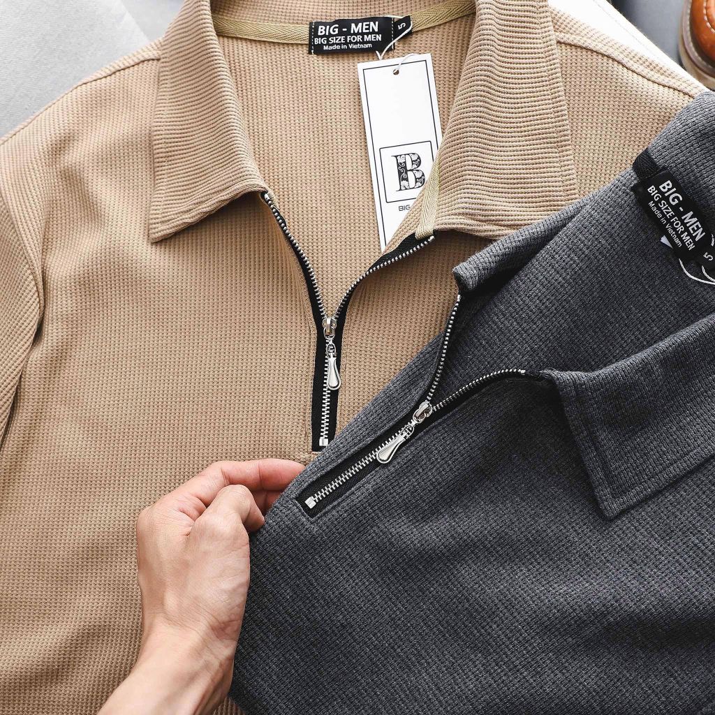 [ Big Men] Set bộ quần áo polo phối dây kéo chất vải tổ ong thoáng mát bigsize nam 85- 135 kg