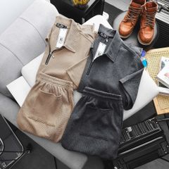 [ Big Men] Set bộ quần áo polo phối dây kéo chất vải tổ ong thoáng mát bigsize nam 85- 135 kg