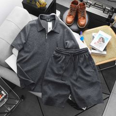 [ Big Men] Set bộ quần áo polo phối dây kéo chất vải tổ ong thoáng mát bigsize nam 85- 135 kg