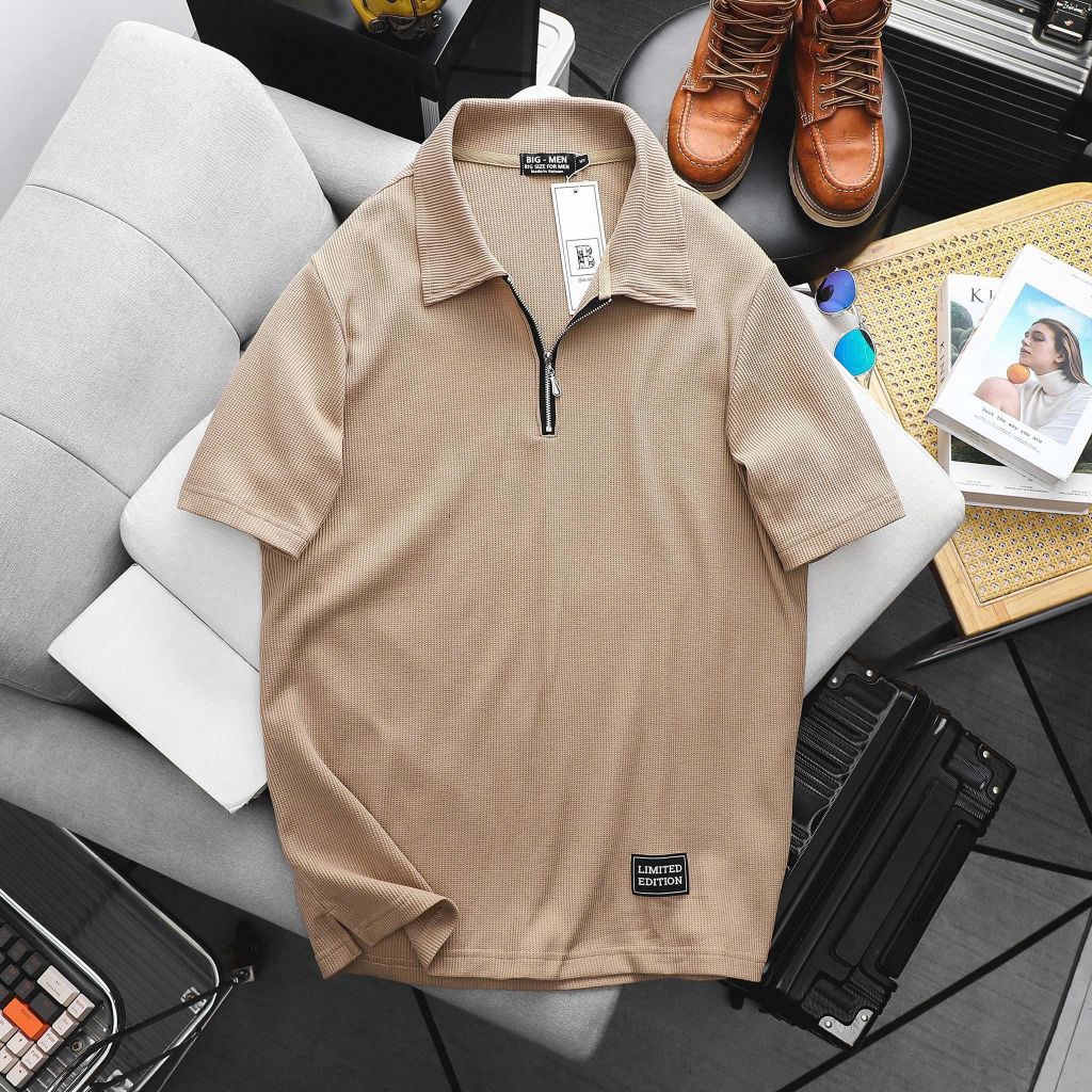 [ Big Men] Set bộ quần áo polo phối dây kéo chất vải tổ ong thoáng mát bigsize nam 85- 135 kg