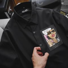 Áo sơ mi tay dài big size unisex in hình cô gái chất vải mịn mát bigsizemen <140kg