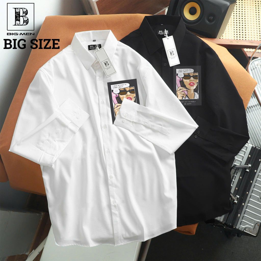 Áo sơ mi tay dài big size unisex in hình cô gái chất vải mịn mát bigsizemen <140kg