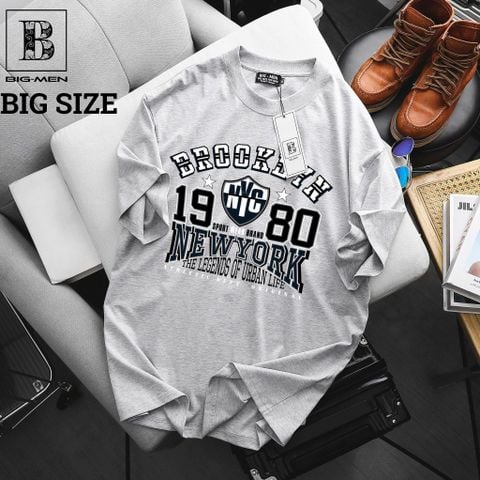 Big Men - Áo thun cotton bigsize nam màu xám xi măng in 1980 phong cách retro