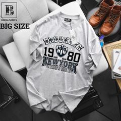 Big Men - Áo thun cotton bigsize nam màu xám xi măng in 1980 phong cách retro