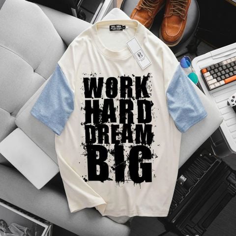 Áo thun bigsize nam chất vải gân len phối màu in chữ Work thời trang