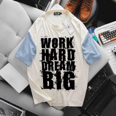 Áo thun bigsize nam chất vải gân len phối màu in chữ Work thời trang