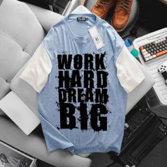 Áo thun bigsize nam chất vải gân len phối màu in chữ Work thời trang