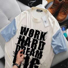 Áo thun bigsize nam chất vải gân len phối màu in chữ Work thời trang