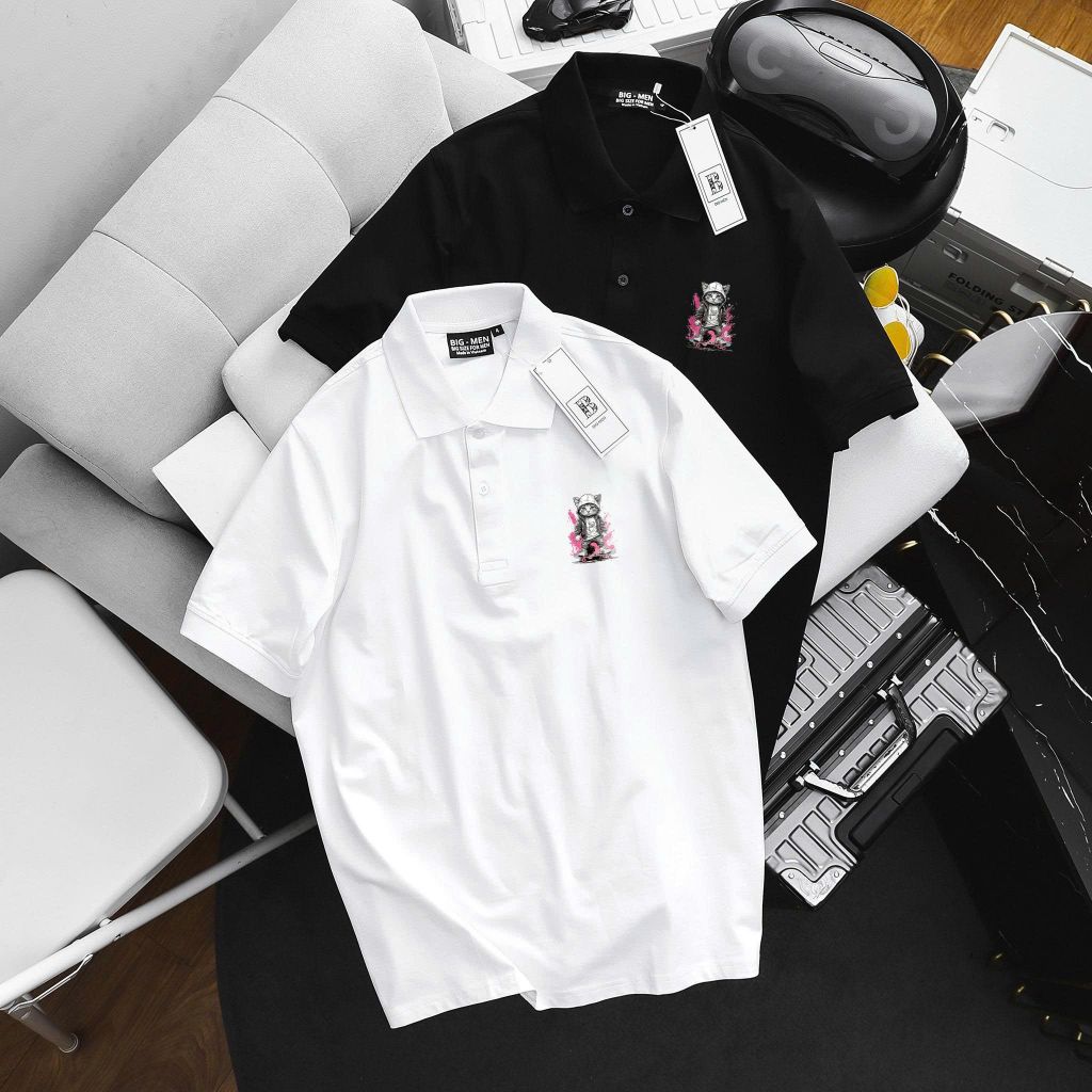 Big Men - Áo thun polo bigsize nam in họa tiết Mèo thời trang < 135kg
