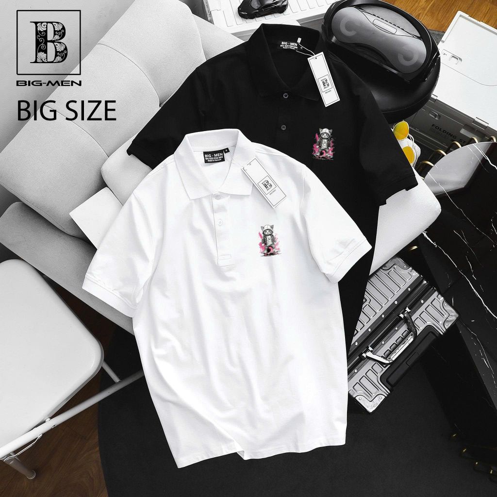 Big Men - Áo thun polo bigsize nam in họa tiết Mèo thời trang < 135kg
