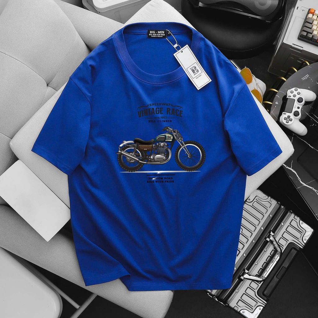 [ Big size< 135 kg] Áo thun cotton bigsize nam in Vintage Race thời trang Big Men