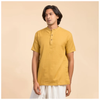 Áo Kurta 100% cotton hữu cơ, có thêu chữ "Aum" (Màu vàng - Nam)