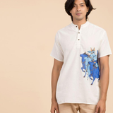  Áo Kurta 100% cotton hữu cơ, in hình bò Nandi (Nam) 