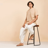  Áo Kurta vải cotton gai (Màu be - Nam) 