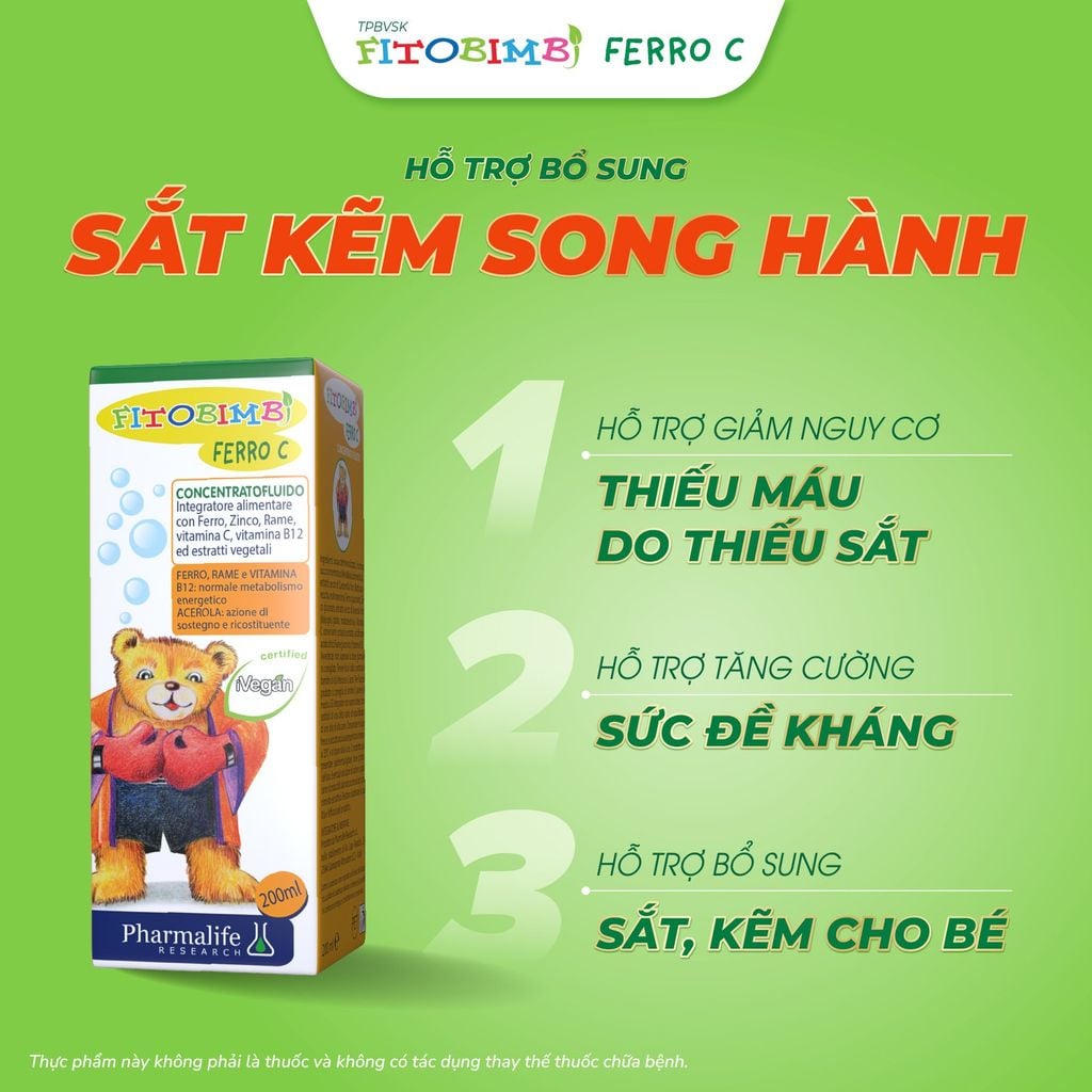TPBVSK Kẽm sắt song hành Fitobimbi Ferro C - Bổ sung đồng thời Kẽm + Sắt cho bé