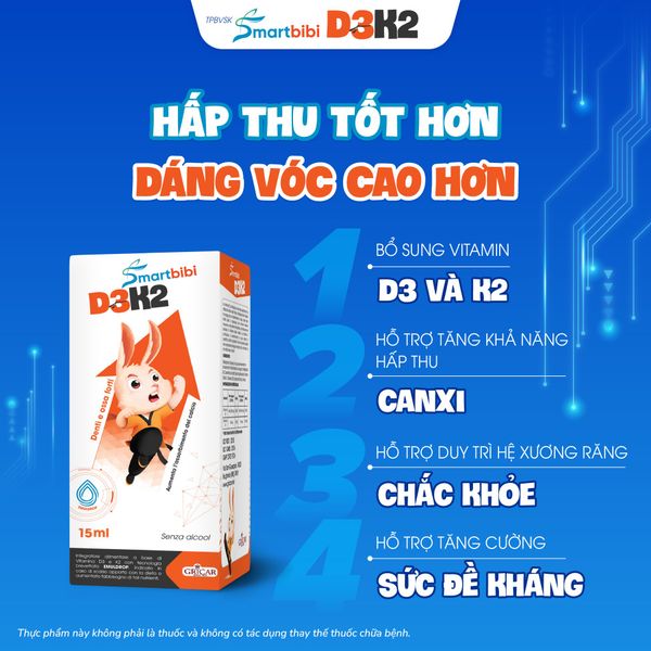 Smartbibi D3K2 Emuldrop Hấp thu tốt hơn Vóc dáng cao hơn
