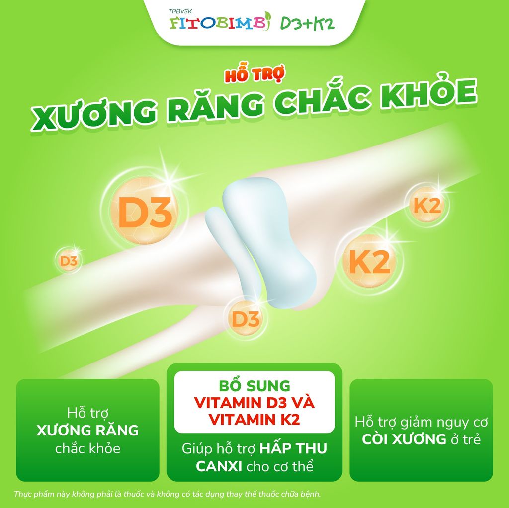TPBVSK Fitobimbi D3K2 - Hỗ trợ xương răng chắc khoẻ